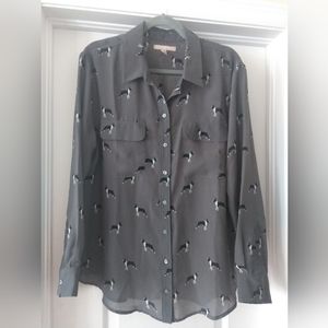 15.Banana Republic: A gray, lightweight blouse with French Bulldog print (large)